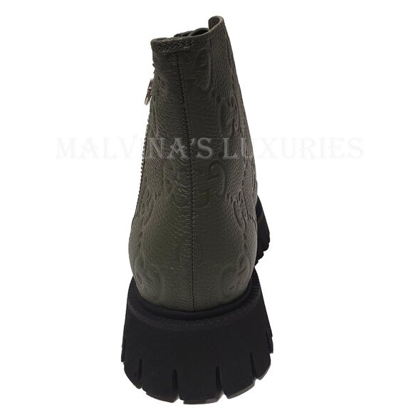 GUCCI BOOTS MENS ANKLE GREEN GG LOGO LEATHER ZIPPER LACE-UP sz 10 10.5 - Picture 13 of 16